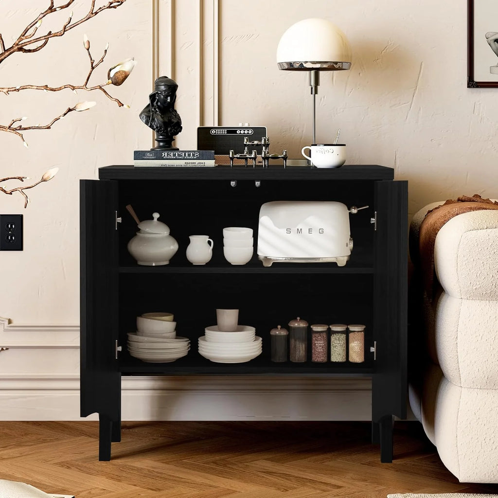 LEFHDA 2PCS Buffet Cabinet, Sideboard Cabinet with Storage, Accent Storage Cabinet with Carved Arc Door Design for Kitchen Dining Room, 2 Doors Buffet Cabinet with Adjustable Shelves