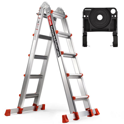 HBTower Ladder, A Frame 4 Step Extension Ladder, 14 Ft Multi Position Ladder with Removable Tool Tray and Stabilizer Bar, 330 lbs Capacity Telescoping Ladder for Household and Outdoor Work