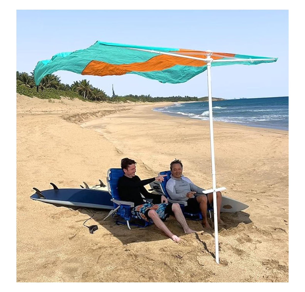 Flow Shade Beach Tent Wind Sun Canopy Portable Easy Set Up UPF 50+ No Assembly Requires 3-30 MPH - 1 to 4 People - 8 Foot X 8 Foot Fabric Top