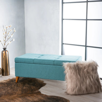 GDF Studio Valeno Mid Century Modern Fabric Tufted Storage Ottoman Bench, Light Gray and Light Brown