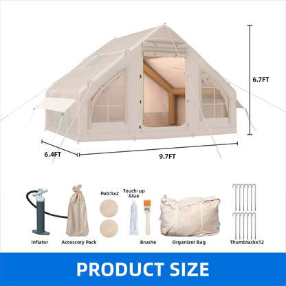 Dextrus Inflatable Camping Tent with Pump, Glamping Tents, Easy Setup 4 Season Waterproof Windproof Outdoor Blow Up Tent, Suitable for 2-6 people