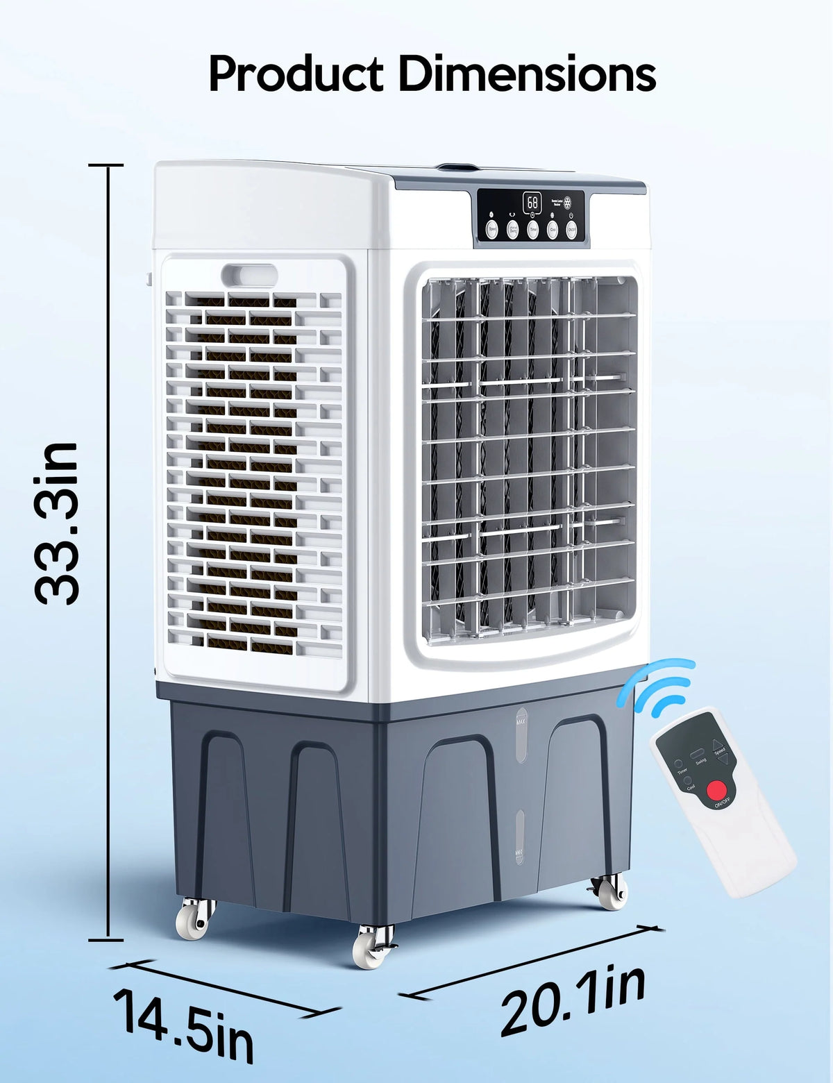 Evaporative Cooler, 2100CFM Air Cooler, 120°Oscillation Swamp Cooler with Remote Control, 24H Timer, 3 Wind Speeds for Outdoor Indoor Use, 7.9Gallon