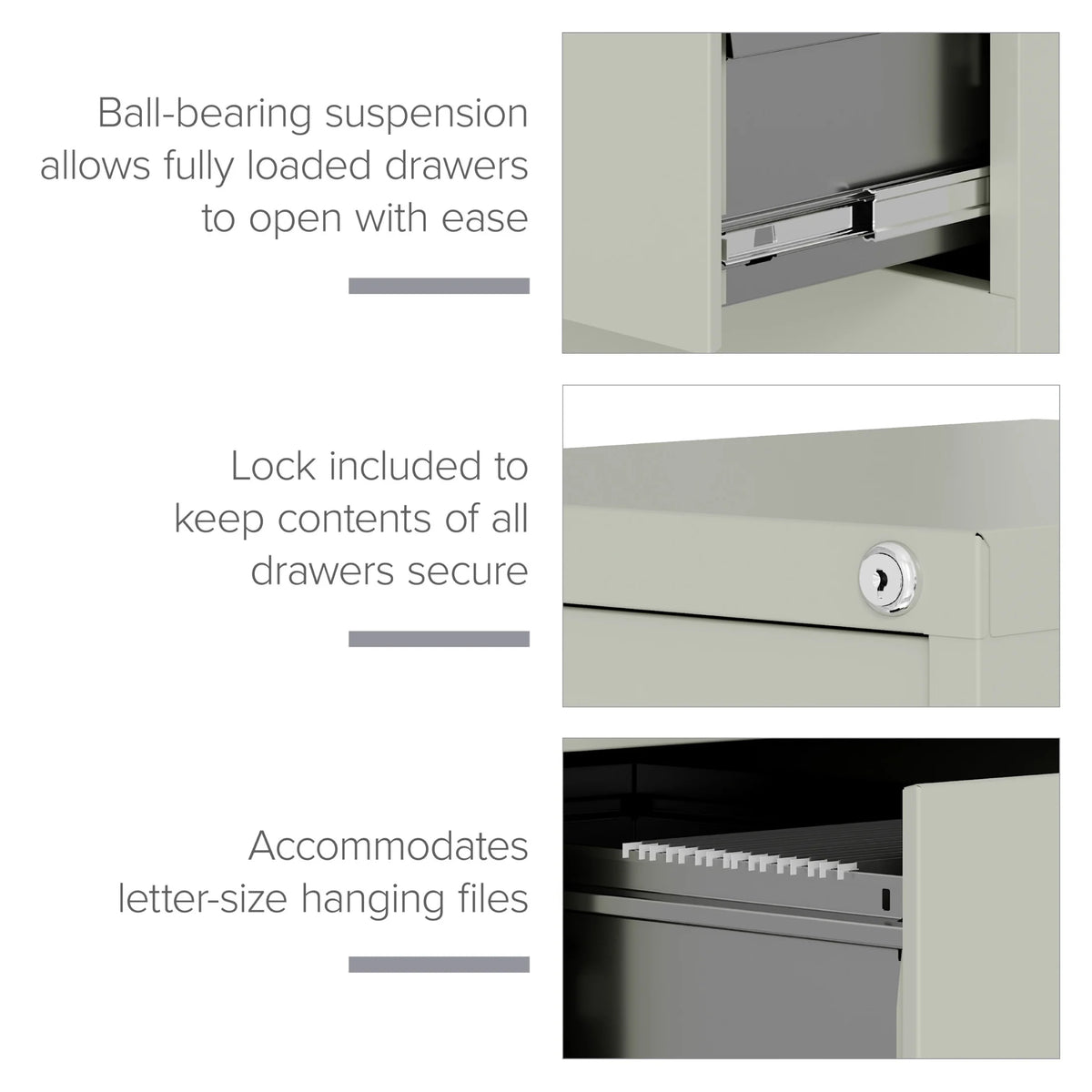 Hirsh 22" Deep 3 Drawer Letter Width Vertical File Cabinet, Commercial Grade, Gray