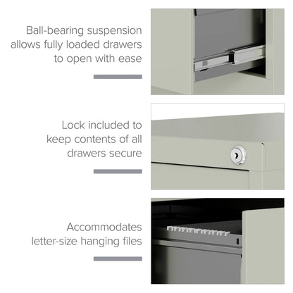 Hirsh 22" Deep 3 Drawer Letter Width Vertical File Cabinet, Commercial Grade, Gray