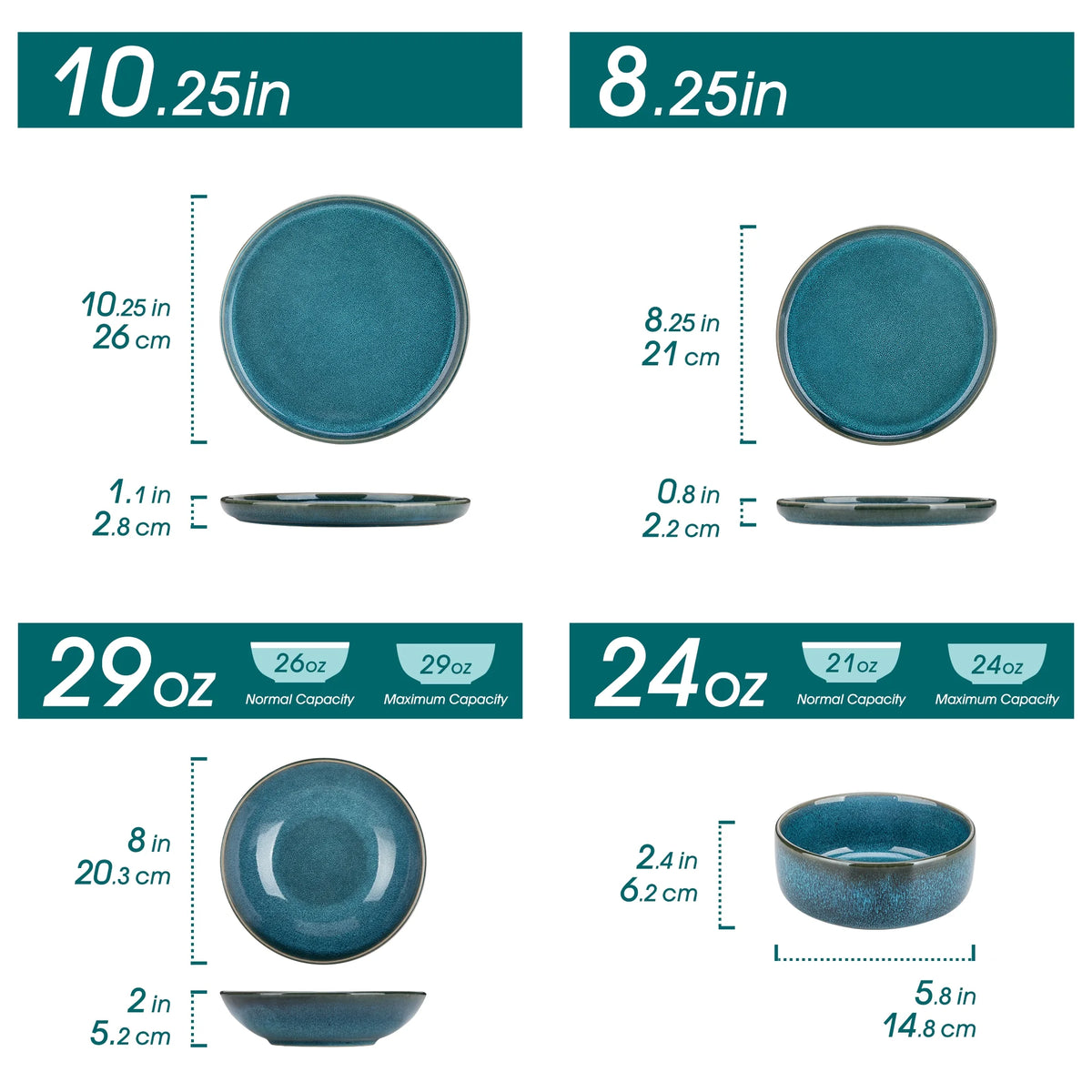 vancasso, 18 Piece Dinnerware Set, Stoneware Tableware Set For 6, Blue Dishes Plate