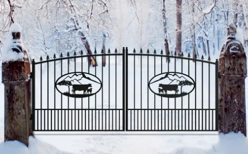 Outdoor Dual Swing Wrought Iron Gate for Driveway, Security Gate, Outdoor Fence Gate, Vienna Style for Yard, Backyard Patio�� 20'Star��