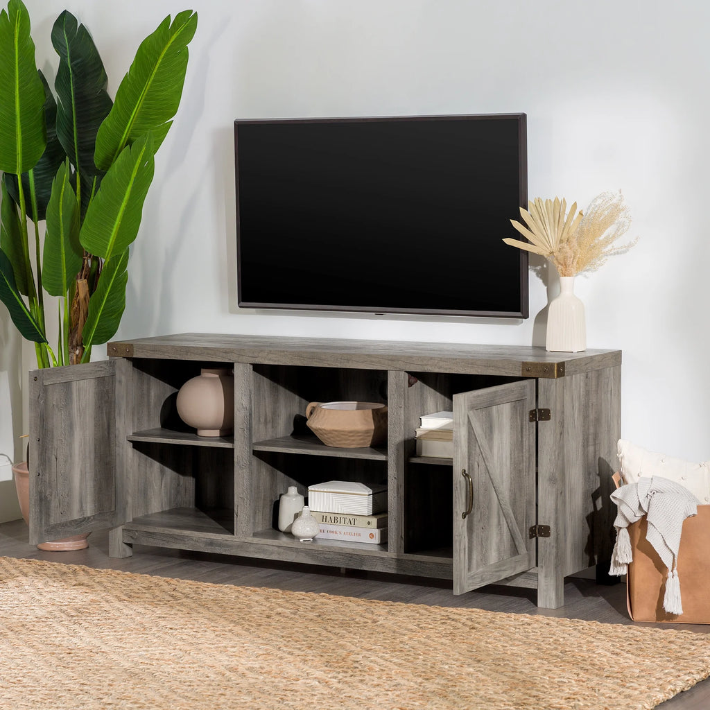 Walker Edison Modern Farmhouse Barn Door TV Stand for TVs up to 65", Grey Wash
