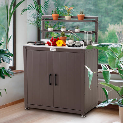 Feasto Garden Potting Bench with Storage Cabinet,Outdoor Gardening Table & Work Bench for Horticulture,Black