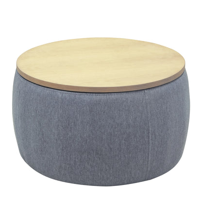 BTMWAYRound Coffee Table, 2 in 1 Round Storage Ottoman with Reversible Lid Tray, Upholstered Round Storage Ottoman Coffee Table with Storage, Footstool End Table for Living Room, Bedroom, Light Gray