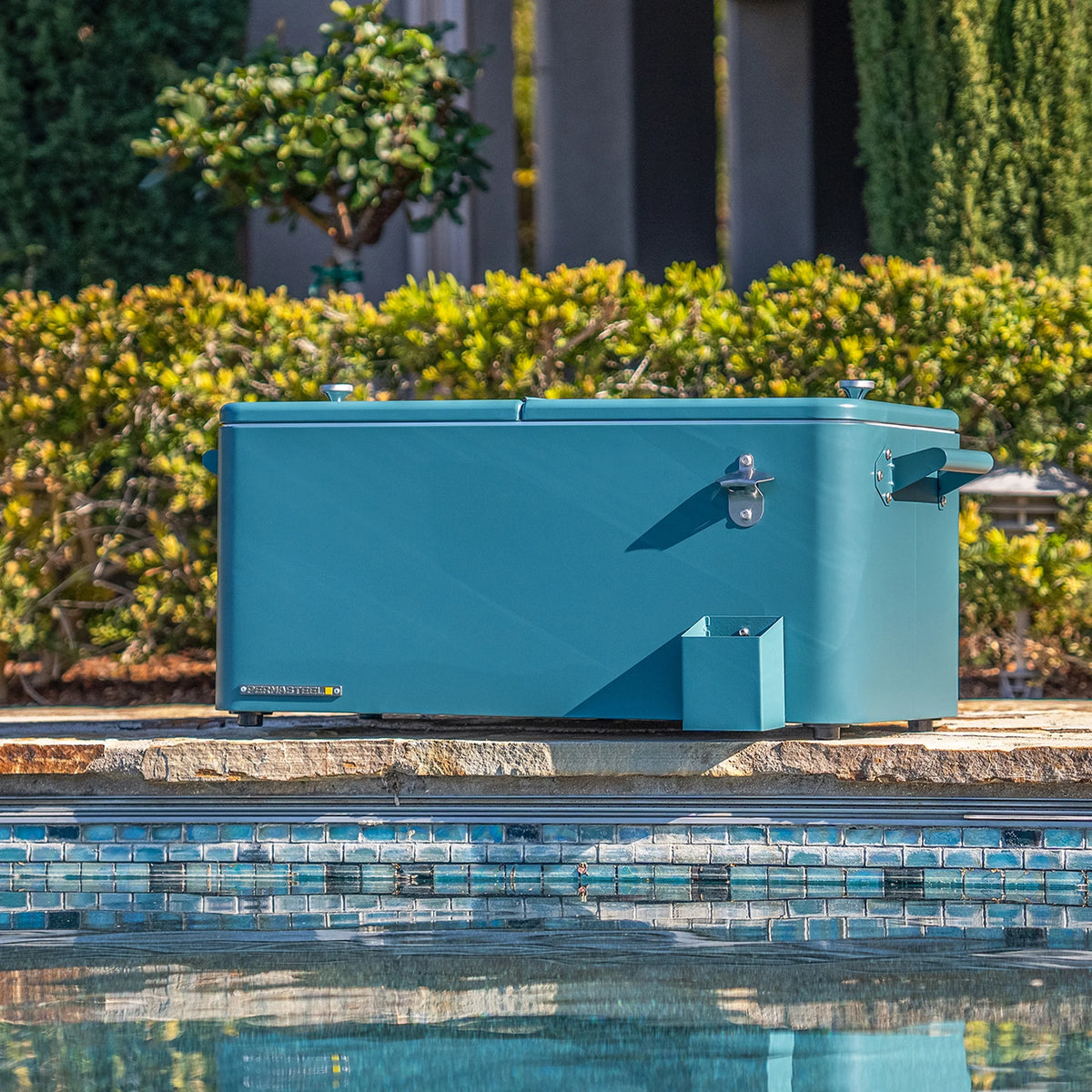 Permasteel 80-Qt Outdoor Steel Patio Cooler with Removable Basin, Rolling Cooler with Wheels, Teal Green