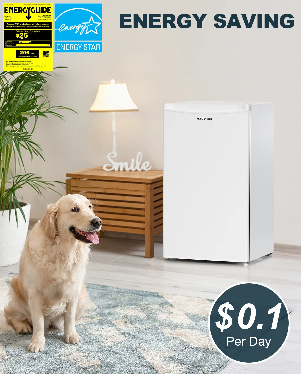 Upstreman 3.2 Cu.Ft. Mini Fridge with Freezer Single Door Small Refrigerator Adjustable Thermostat Compact Fridge with Reversible Door, Low Noise, BR321 Black