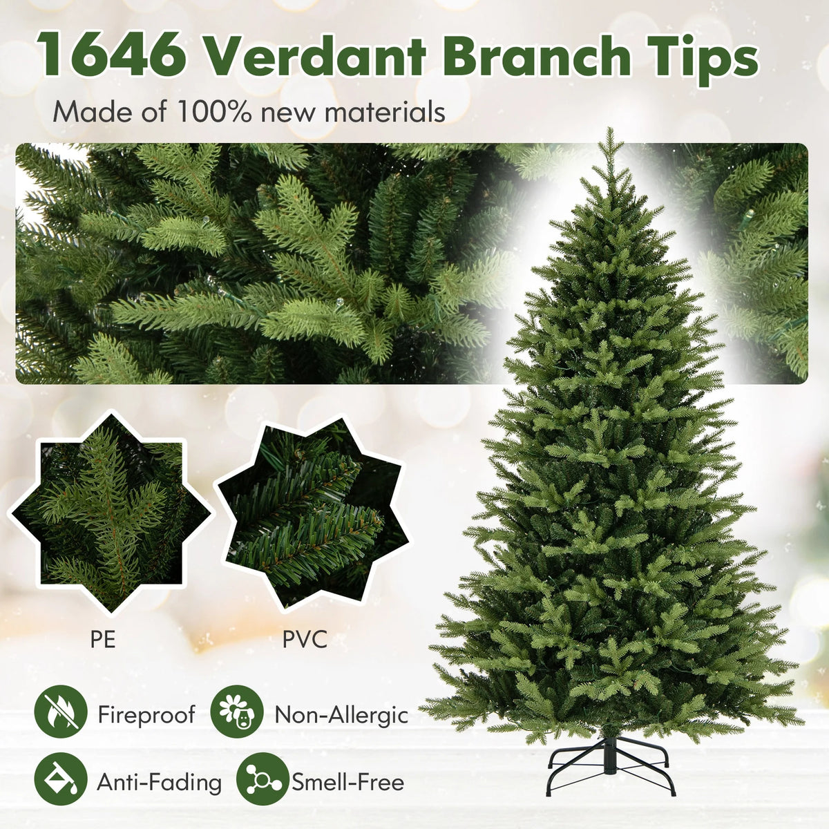 Costway 5 FT Pre-Lit Christmas Tree Hinged with 250 Multi-color Lights & 844 Branch Tips