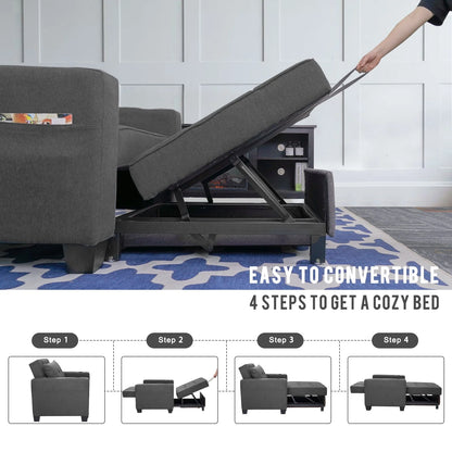 DURASPACE 3 in 1 Convertible Sleeper Chair Bed with Usb Port, Linen Pull Out Chair Indoor, Dark Gray