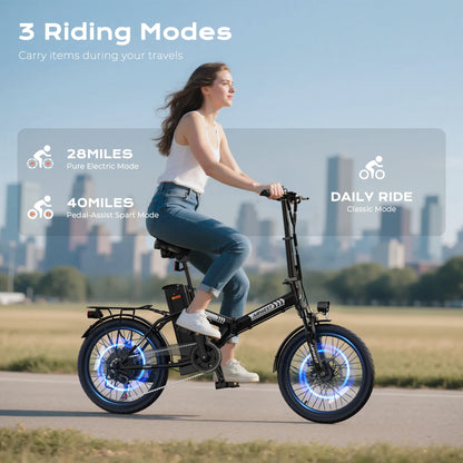 AIRWEST 20" Foldable Electric Bike for Adults, Compact Commuter eBike with 500W Motor 750W Peak, Removable 48V 7.8Ah Battery, 50 Miles PAS Range, 20MPH, UL Certified Folding Electric Bicycle