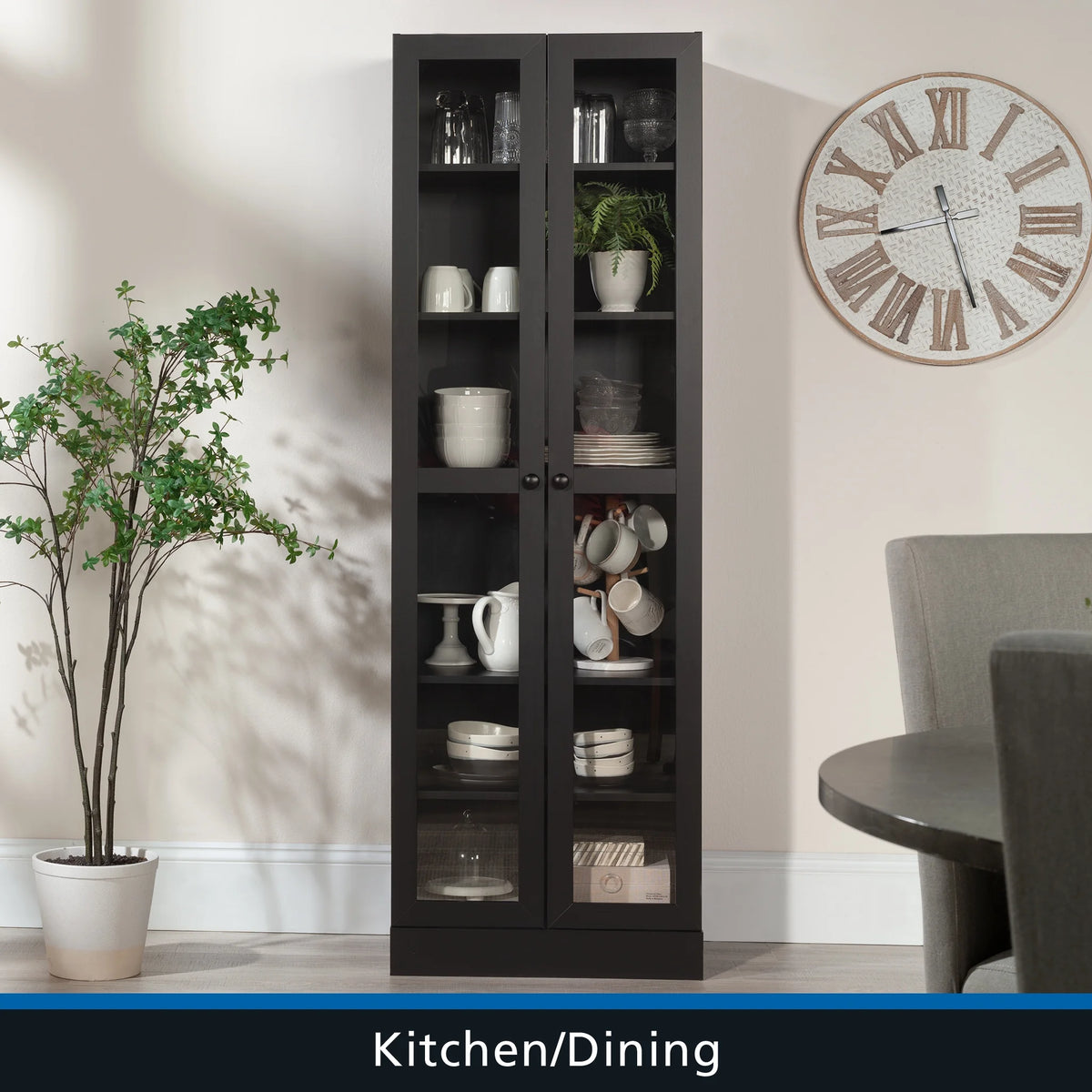 Mainstays Glass Door Storage Bookcase, Black Finish