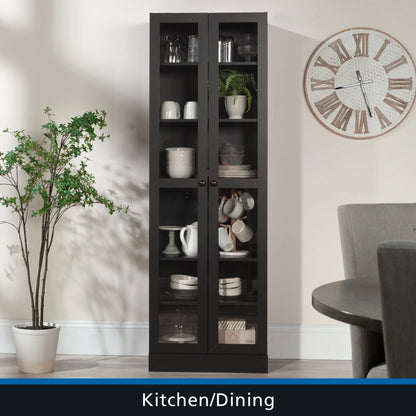 Mainstays Glass Door Storage Bookcase, Black Finish