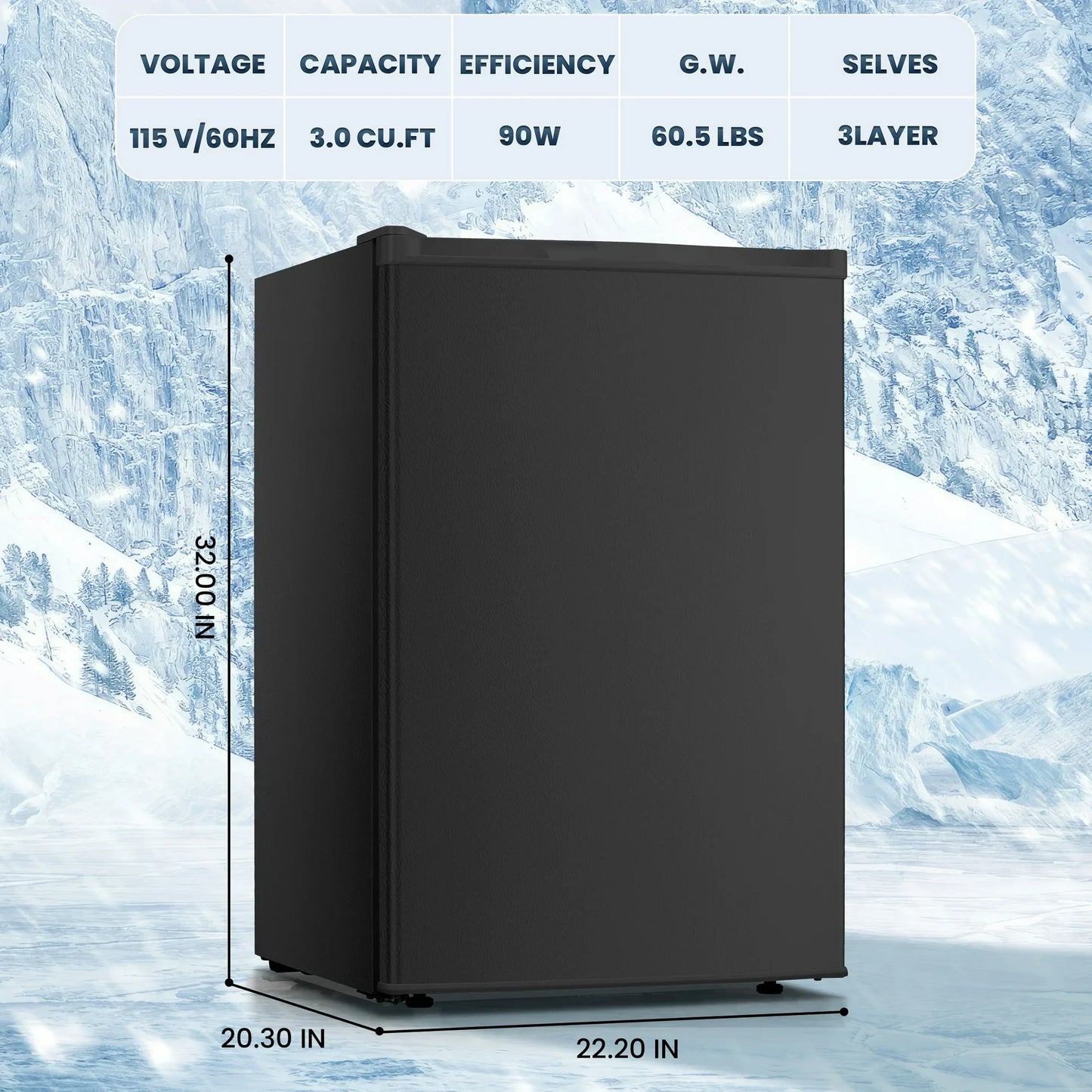 Electactic Upright Freezer, Energy Saving 3.0 Cu.ft Single Door Compact Upright Freezer with Reversible Door(Black)