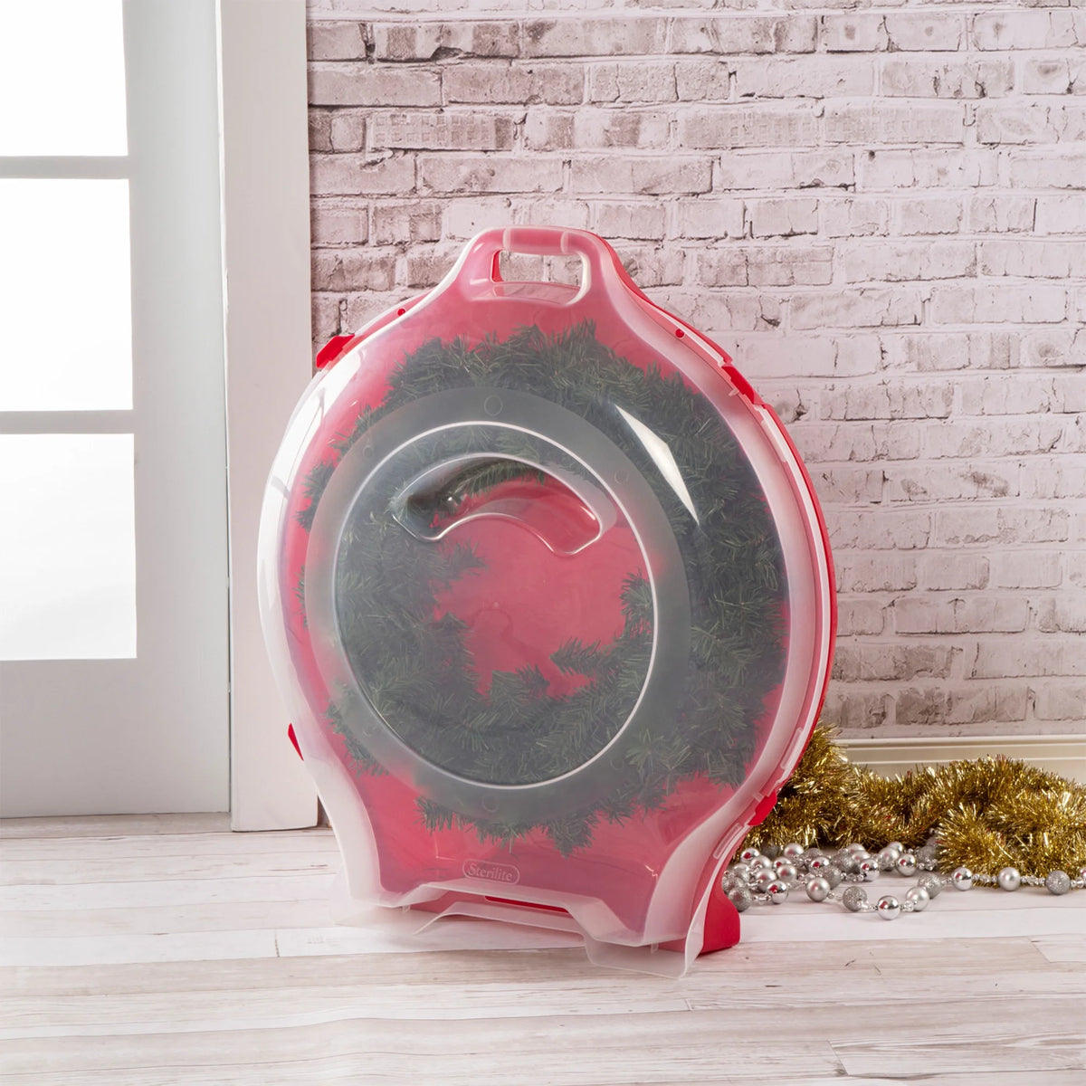 Sterilite Clear Nesting Storage Christmas Holiday Wreath Box, Red (4 Pack)
