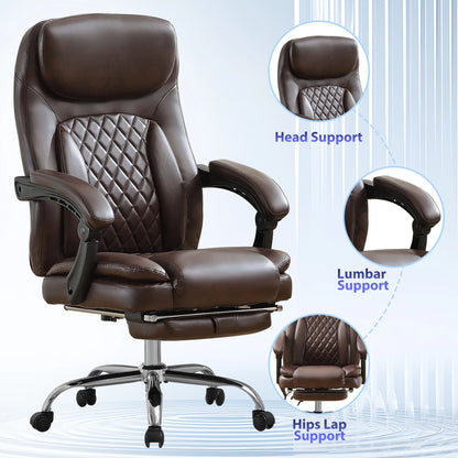 JONPONY Big and Tall Office Chair 500LBS Executive Office Chair Massage and Footrest Ergonomic Computer Desk Chair Reclining High Back Leather Office Chair Lumbar Back Support Swivel Rolling,Black