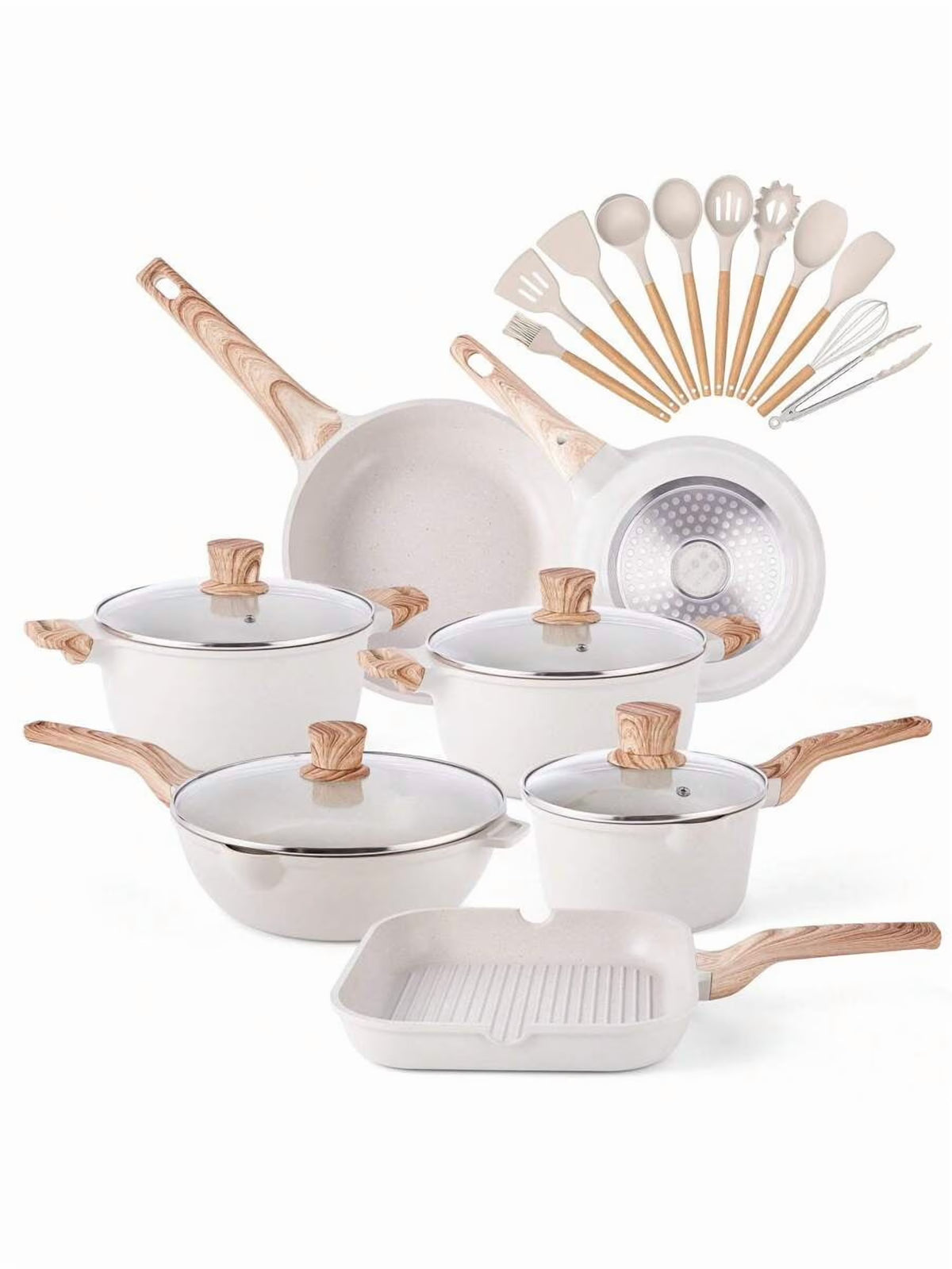 Caannasweis Pots And Pans Set Nonstick Cookware Sets Kitchen Cooking Pot Granite Frying Pans 20 Pieces