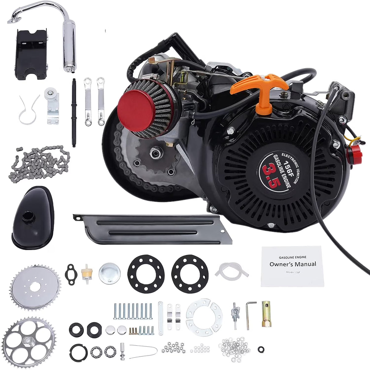 Aiqidi Full Set 100CC 4-Stroke Bicycle Engine Kit Gas Motorized Motor Bike Modified Engine Conversion Kit Chain Drive 3HP 3600Rpm