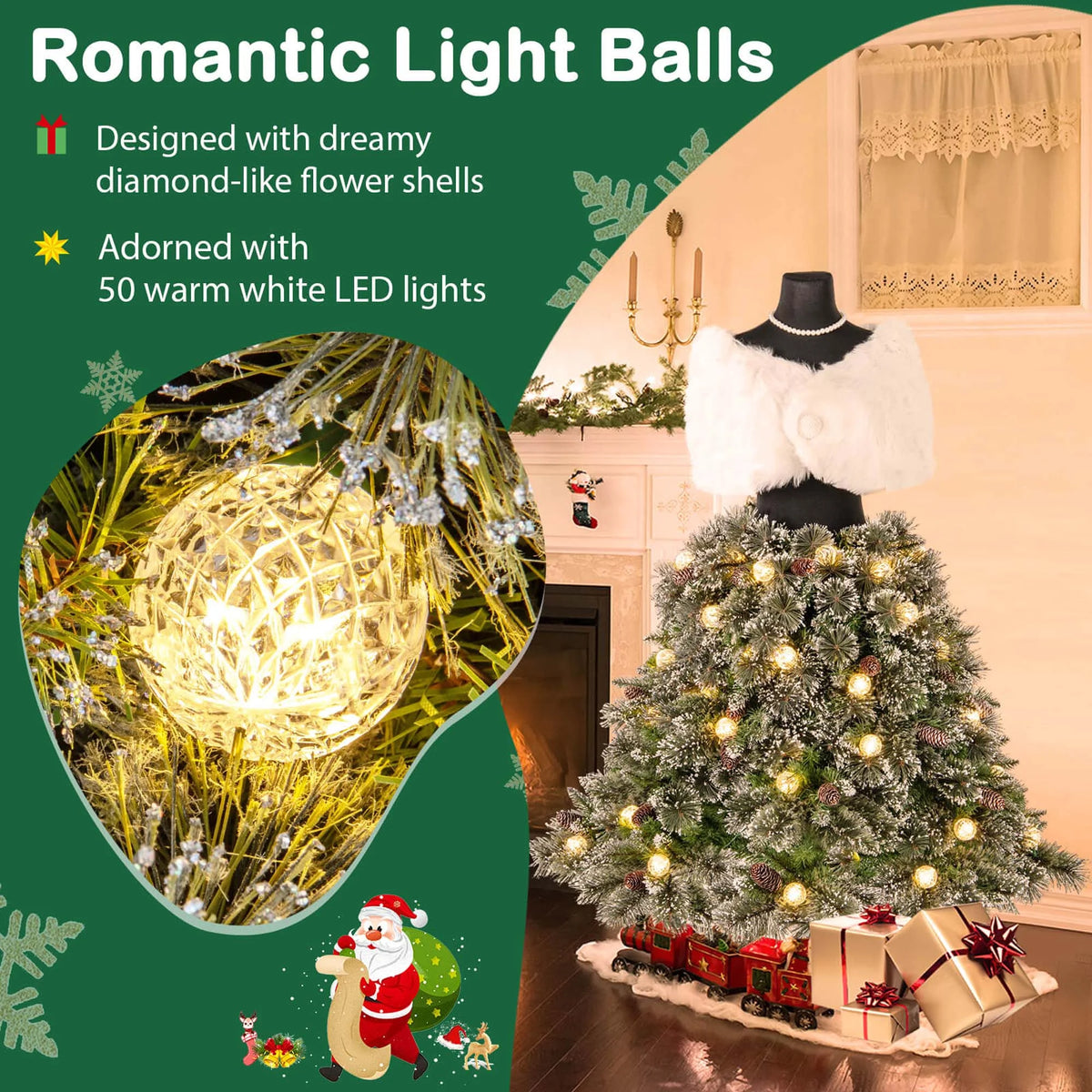Costway 5 FT Artificial Mannequin Tree with 465 Branch Tips 50 Warm White LED Lights
