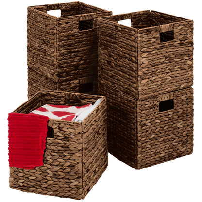 Best Choice Products 12x12in Hyacinth Baskets, Set of 5 Multipurpose Collapsible Organizers w/ Inserts - Natural