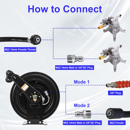Auto-Retractable Pressure Washer Hose Reel, 50FT x 3/8" Heavy Duty Steel Power Washer Hose Reel Dual Arm, 4000 PSI