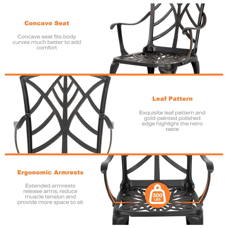 NUU GARDEN 2 PCS Cast Aluminum Dining Chairs ,Outdoor Patio Bistro Chairs Set of 2 ,Stackable Patio Dining Chairs with Armrest,Black with Gold-Painted Edge