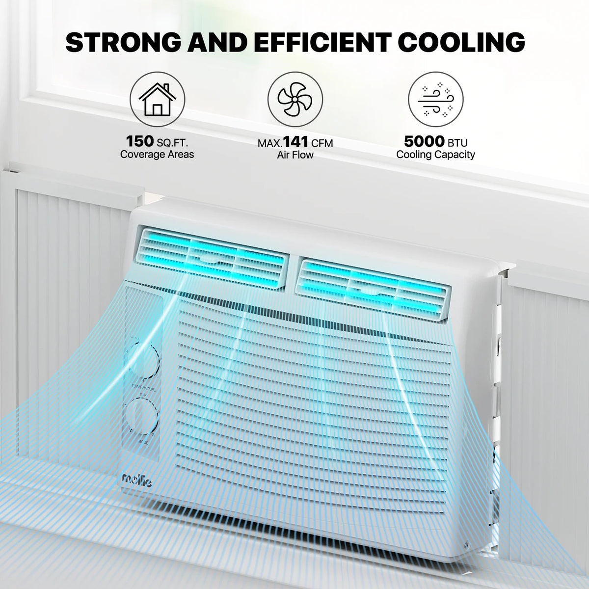 mollie 12,000 BTU 115V Window Air Conditioner, Cools Rooms up to 450 Sq.Ft., Window AC Unit with Remote Control, 24H-Timer and 3 Fan Speeds, White