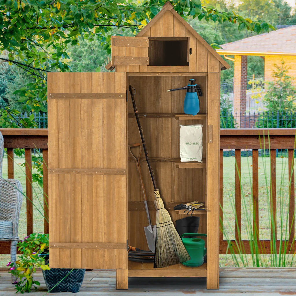 Mcombo Outdoor Storage Cabinet, Wood Garden Tool Shed (70" Tall) 0770EY