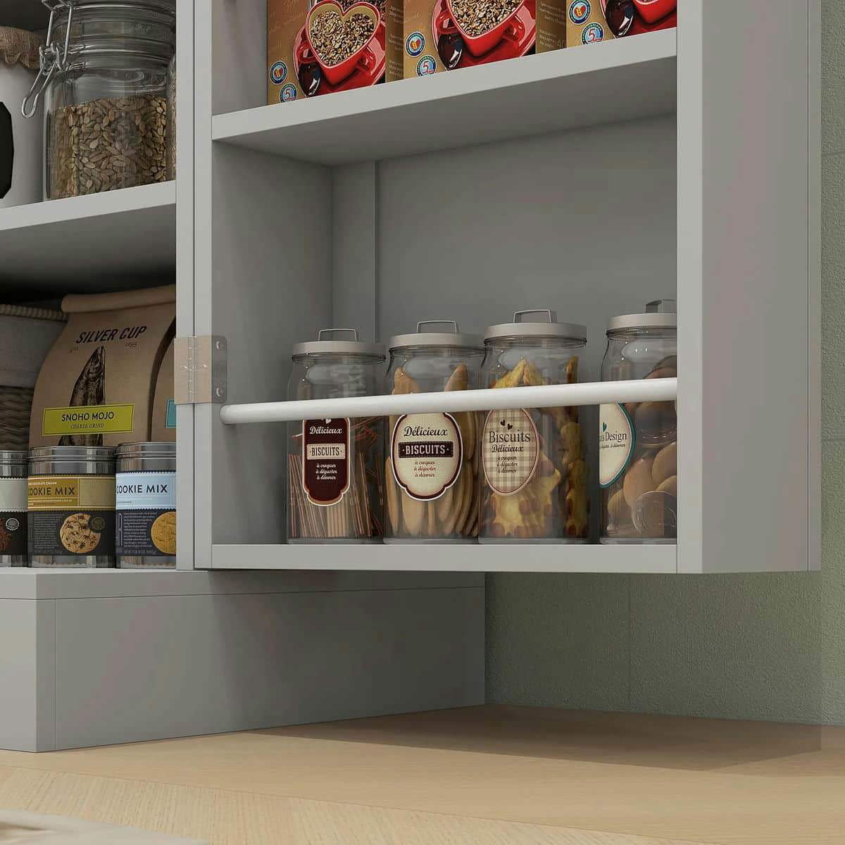 Spaco 17-Tier Kitchen Small Pantry Cabinet with 2 Doors and 6 Adjustable Shelves, Cabinet Pantry, Freestanding 5-Tier Shelving Pantries for Kitchen Storage, Gray