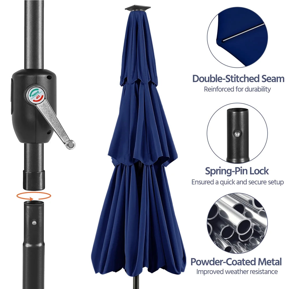 Renwick 10 Ft Outdoor Patio Parasol with Color-Changing LED Strip, Tan