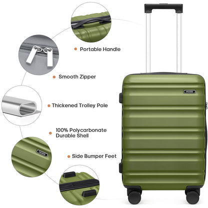MIUSSE Luggage Sets 3 Piece, 20 Inch Carry On Luggage with Wheels, 100% PC Hardshell Suitcase with TSA Lock, Carry On Suitcases Airline Approved With Travel Backpack for Men Women