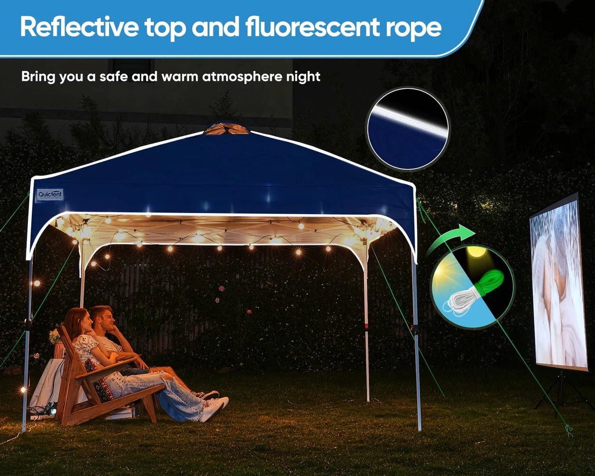 Quictent 10x10 Pop up Canopy TentPortable Instant Shelter with Vent, Ez up Canopy with Reflective Top and Fluorescent Rope