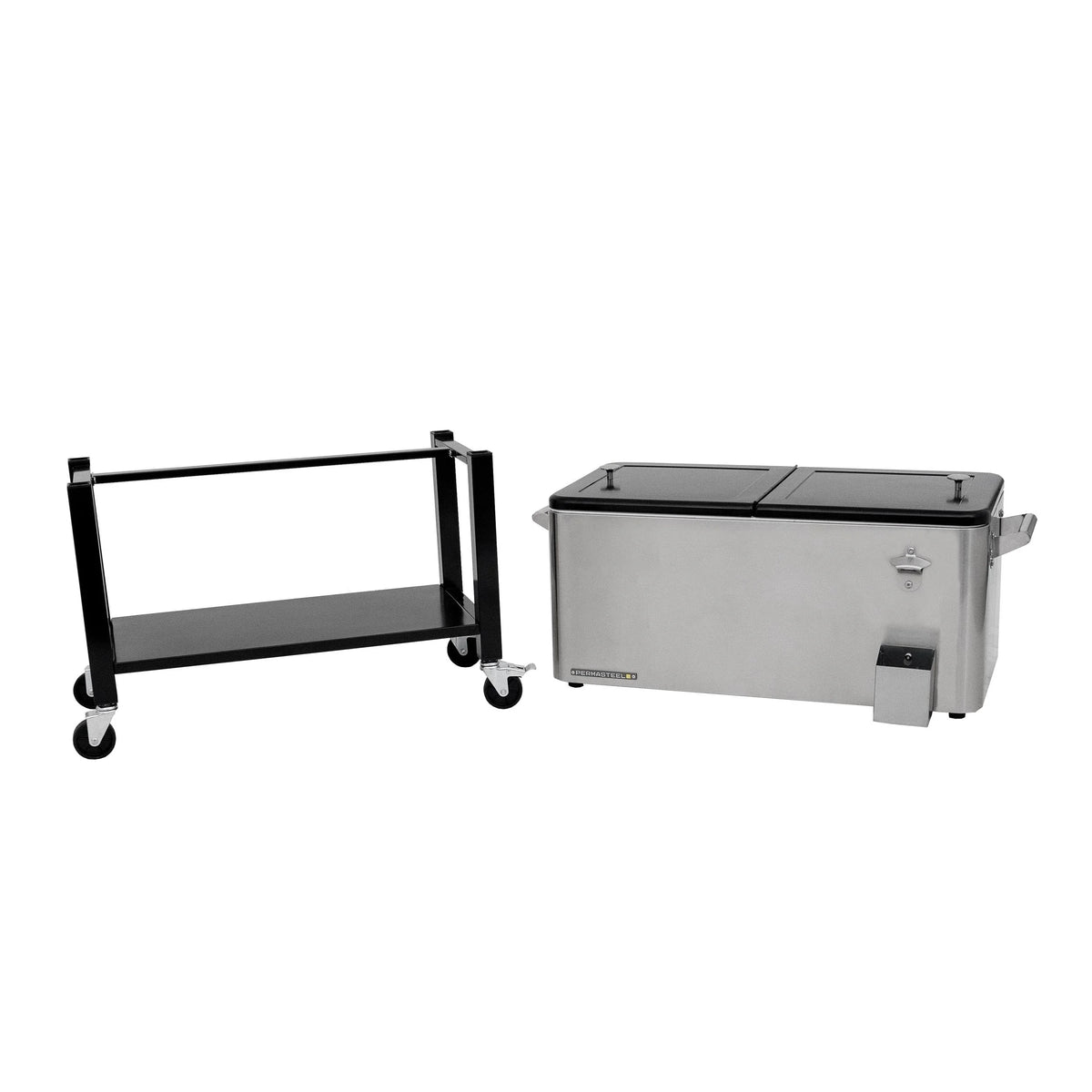 Permasteel 80-Qt Outdoor Steel Patio Cooler with Removable Basin, Rolling Cooler with Wheels, Teal Green