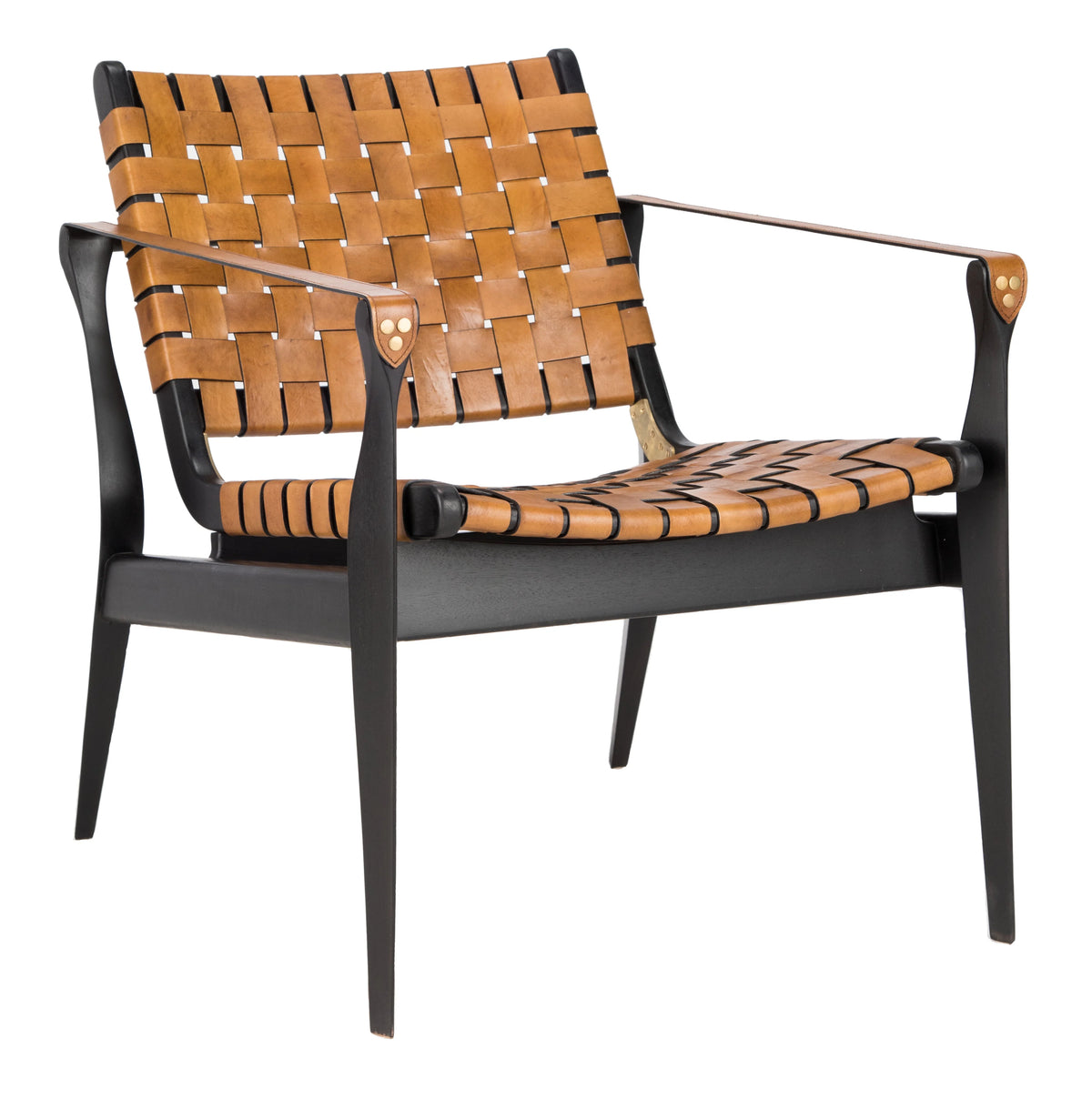 SAFAVIEH Couture Dilan Modern Leather Solid Safari Chair, Brown/Light Brown