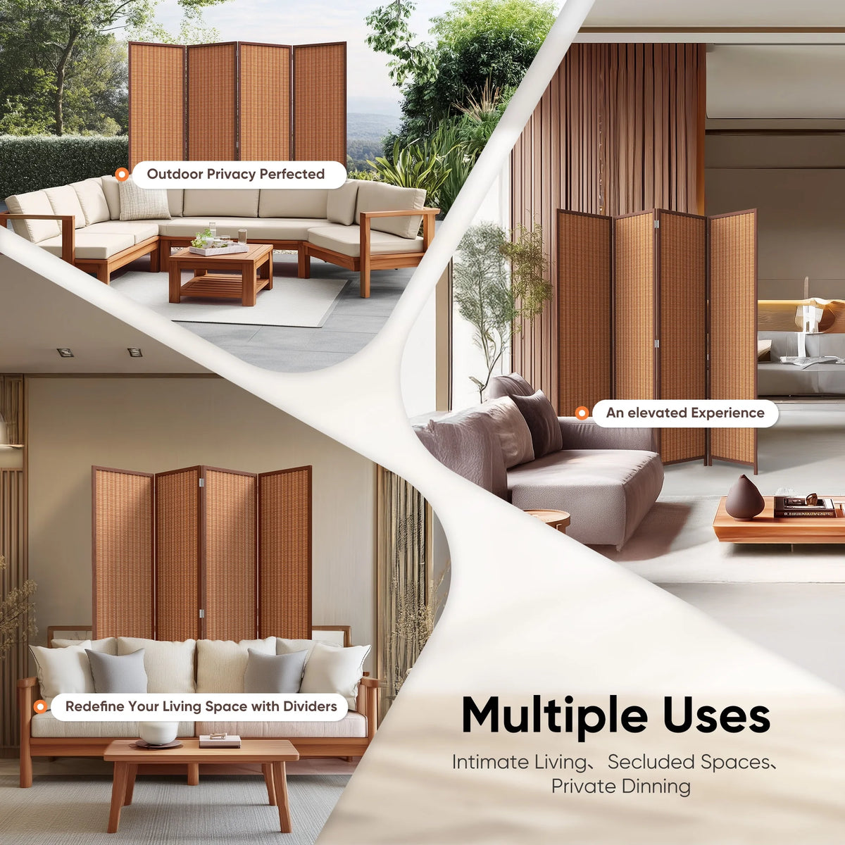 JOSTYLE 4-Panel Room Divider 6ft Tall Extra Wide Folding Privacy Screen with Diamond Double-Weave Divider for Room Separation Freestanding Red Brown