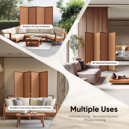 JOSTYLE 4-Panel Room Divider 6ft Tall Extra Wide Folding Privacy Screen with Diamond Double-Weave Divider for Room Separation Freestanding Red Brown