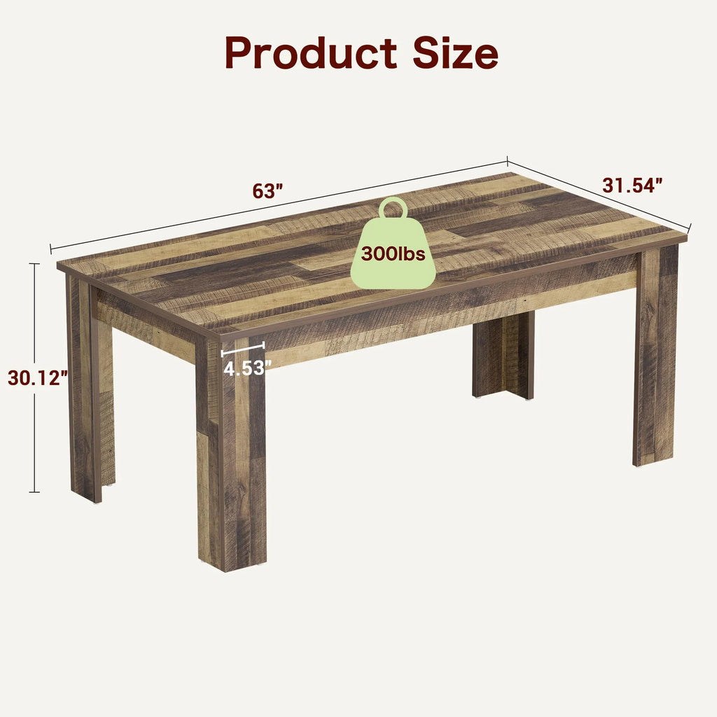 Dining Table for 4-6,63-inch Dining Tables for 4,Farmhouse Kitchen Table with Large Tabletop,Rectangular Dining Room Table,Kitchen Dining Table Dinner Table for Kitchen,Living Room��Only table��