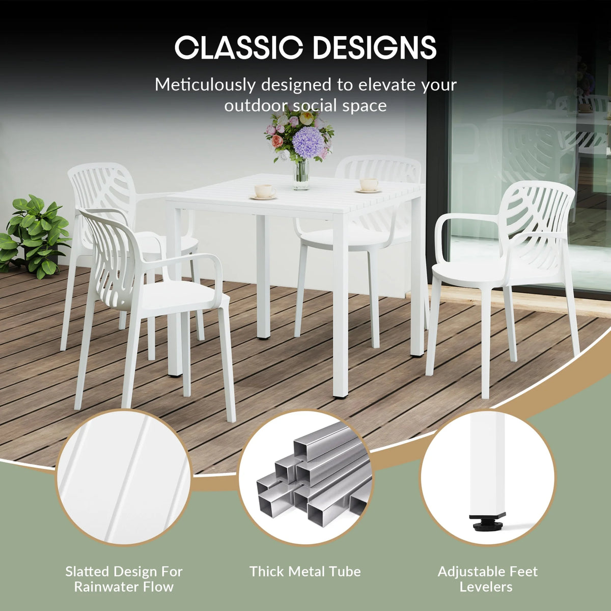 WestinTrends Playa 5-Piece Outdoor Patio Metal Frame Dining Table Set with Stackable Patio Dining Chairs, Olive Green