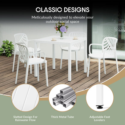 WestinTrends Playa 5-Piece Outdoor Patio Metal Frame Dining Table Set with Stackable Patio Dining Chairs, Olive Green