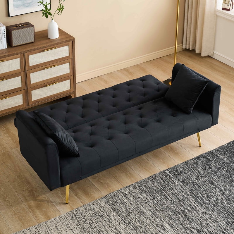 FFH Modern Corduroy Futon Sofa Bed with Adjustable Backrest,Convertible Loveseat Sleeper,Soft Couch with Drop-Down Table and Cup Holder for Living room,Pink