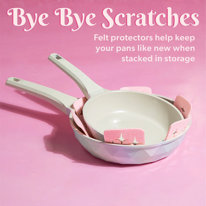 Paris Hilton 10-Piece Ceramic Nonstick Cast Aluminum Cookware Set, Clean Ceramic? Coating, Faceted Pink Design