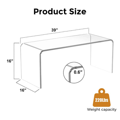 VDGPWA 32" Rectangle Waterfall Coffee Table, 0.6" Thick All Acrylic, Clear