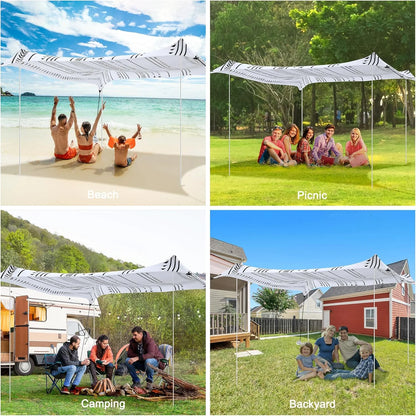 Beach Tent, UPF 50+ Beach Canopy Sun Shade, Portable 10×10 FT Large Pop-Up Beach Tent Sun Shelter with Sand Anchors, Ground Pegs, Easy Setup for Beach, Camping, Park, and Backyard Fun