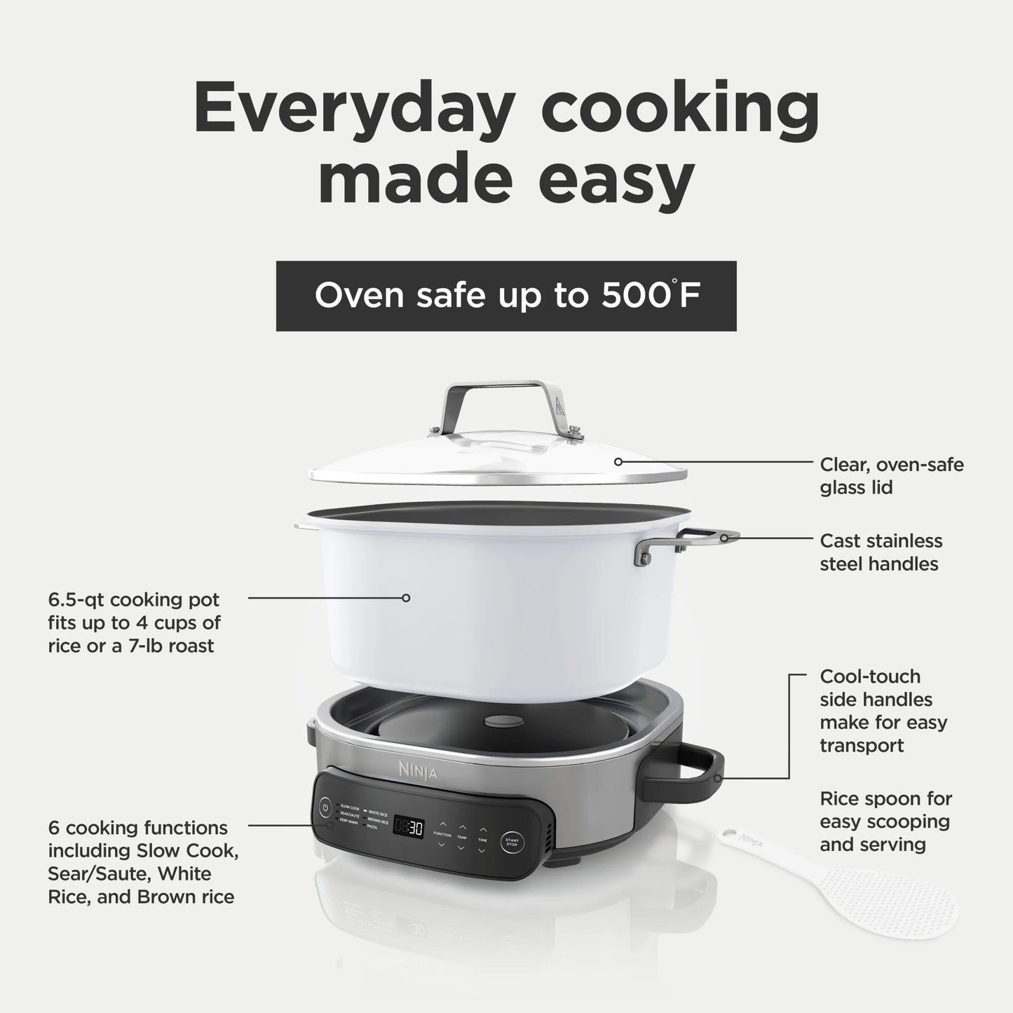 Ninja Foodi 6.5 qt Everyday PossibleCooker, Stainless Steel/White, Multi Cooker, Slow Cooker, MC1100