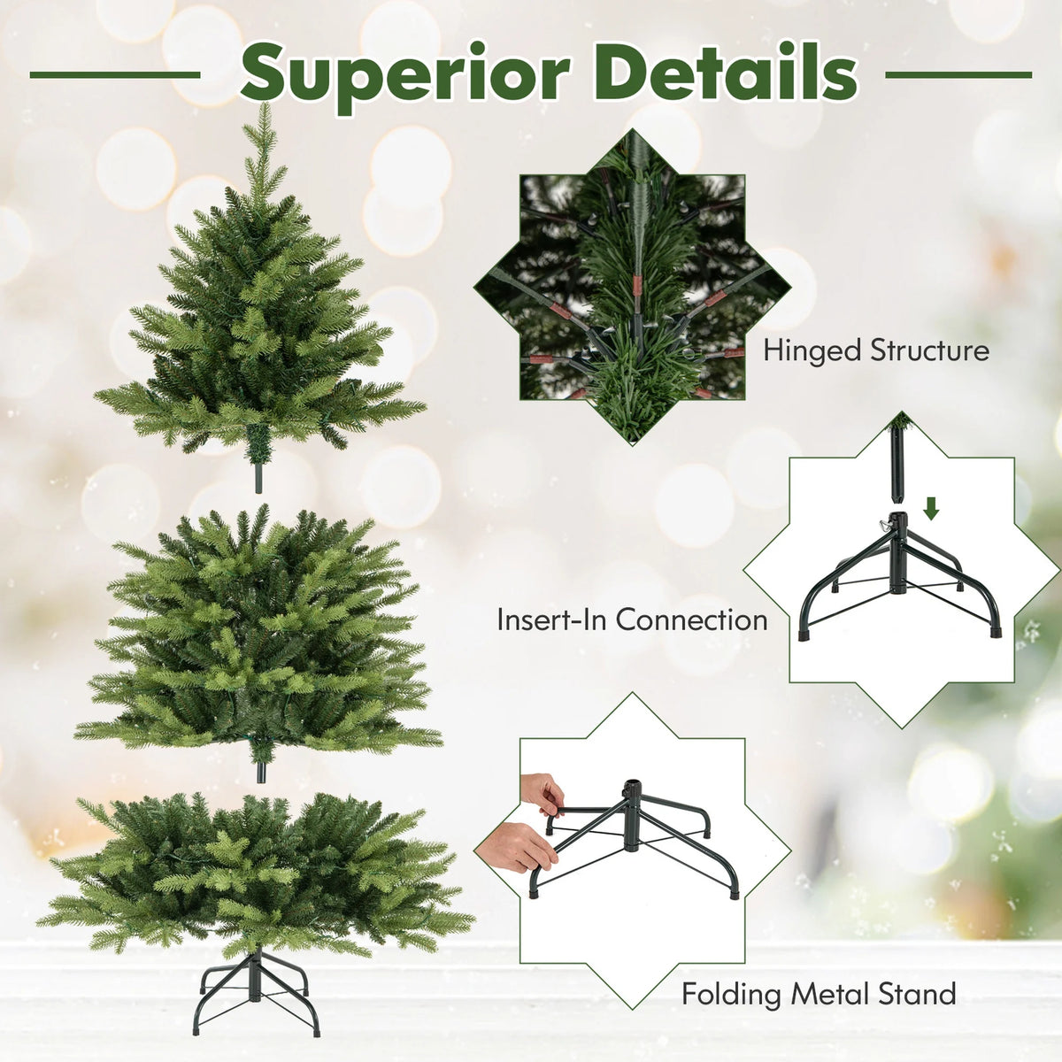 Costway 5 FT Pre-Lit Christmas Tree Hinged with 250 Multi-color Lights & 844 Branch Tips