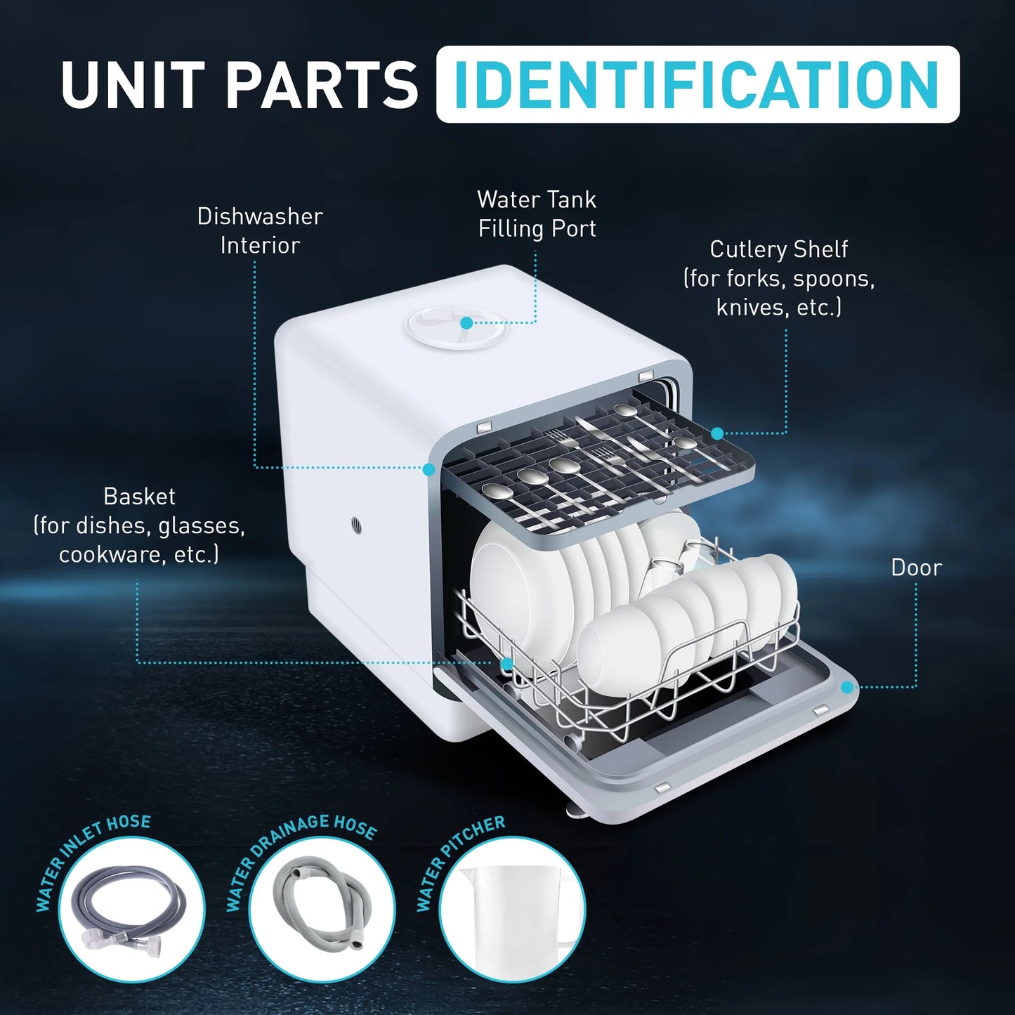 Portable Countertop Dishwasher with 4 Washing Programs and 360�� Dual Spray