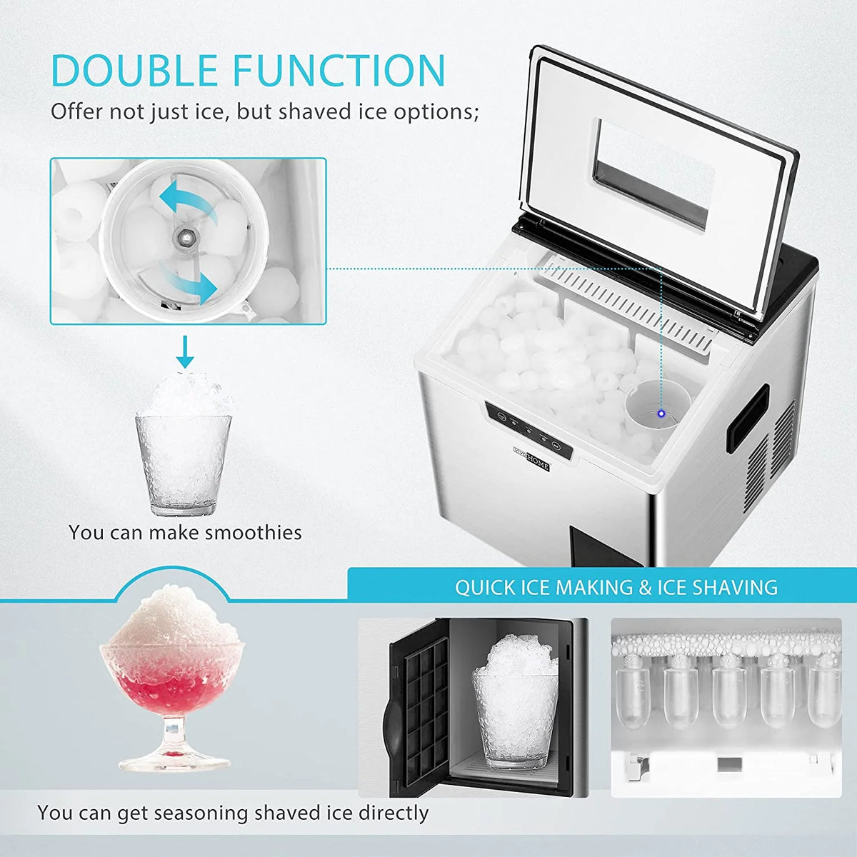 VIVOHOME 2 in 1 Countertop Ice Maker & Ice Shaver Machine, 33lbs/Day